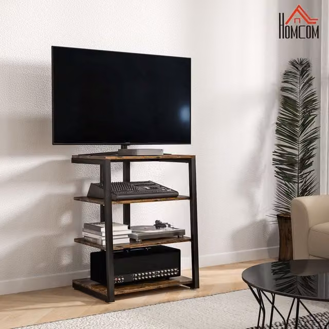 HOMCOM 4-Tier HiFi Rack Stand and Record Player Stand with Adjustable Shelves in Rustic Brown
