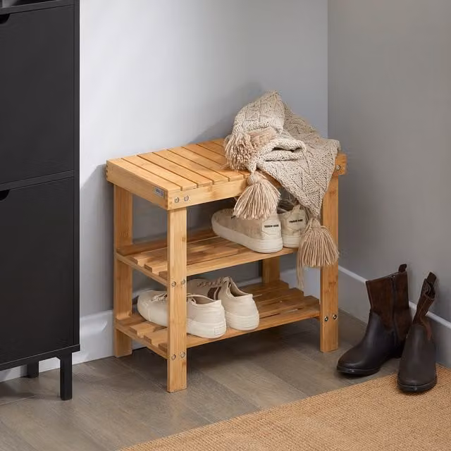 SoBuy Minimalist Bamboo Shoe Rack in Brown