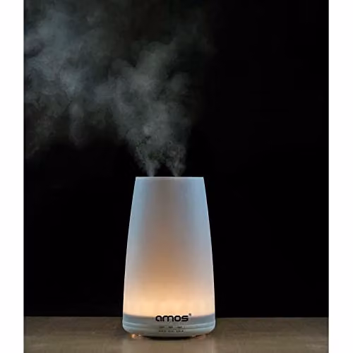 AMOS White Ultrasonic Aroma Diffuser with Remote Control, LED Light and Timer, 10 ml Capacity – 2