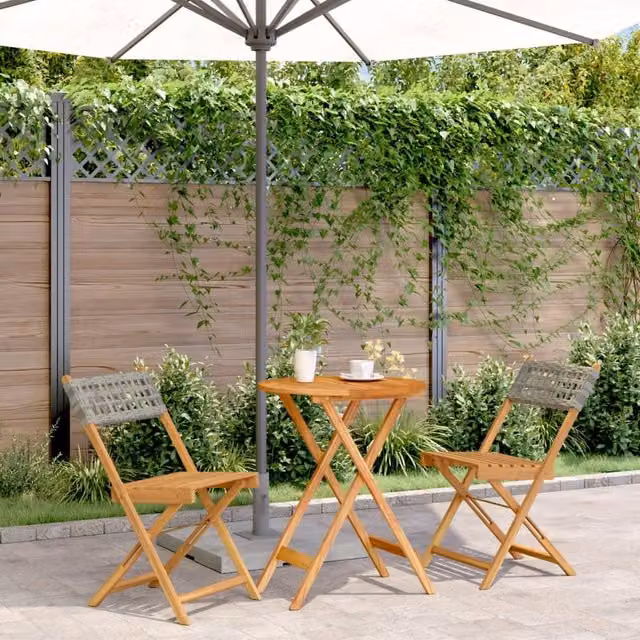 Berkfield Home 3 Piece Bistro Set in Grey Poly Rattan and Acacia Wood