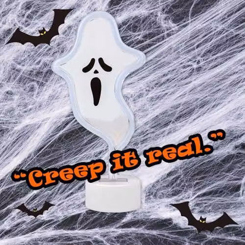 VFM e-Store Neon Ghost Table Light Halloween Decoration, White, W: 20 cm, H: 26 cm, D: 20 cm – 4