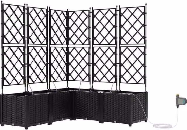 Berkfield Home Garden Planters with Water Irrigation System, 5 Piece Set, Black
