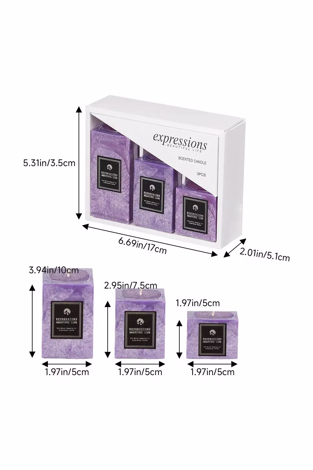 H&O Direct Lavender Scented 3 Piece Purple Pillar Candle Set – 4