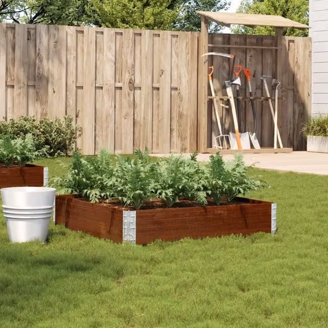 Berkfield Home Garden Brown Wooden Raised Bed Planter with Galvanised Steel, W/D/H: 100 x 100 x 100 cm