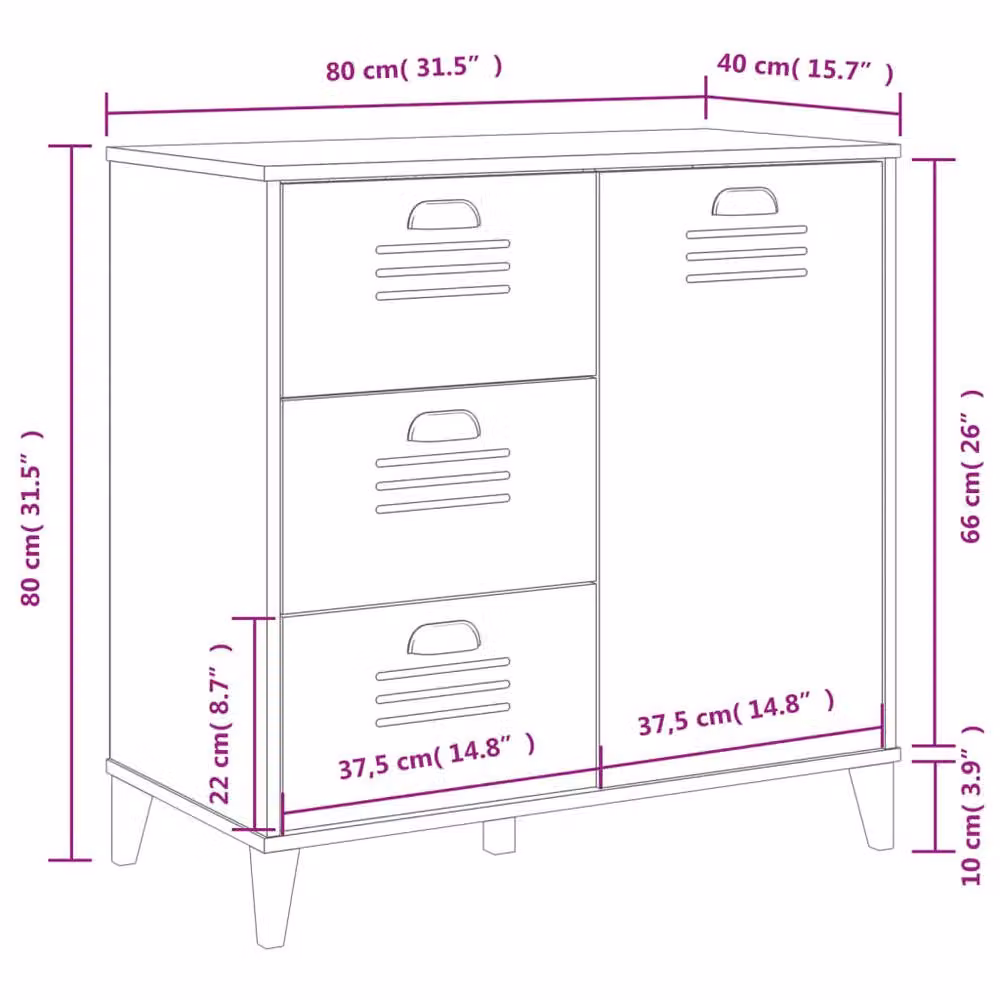 Berkfield Home VIKEN Sideboard in Anthracite Grey, W/D/H: 80 x 40 x 80 cm – 6