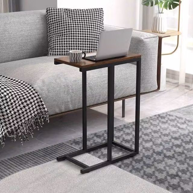 KORVIXA C-Shaped Sofa Side Table in Brown, Height: 64 cm, W/D/H: 100 x 100 x 64 cm