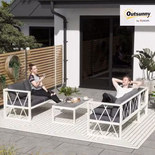 Outsunny 5 Seater L Shaped Garden Furniture Set in Grey with Upholstered Cushions and Coffee Table – 2