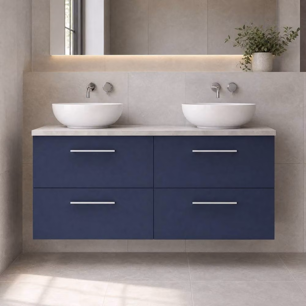 Balterley Modern Wall Hung 4 Drawer Bathroom Vanity Unit with Laminate Worktop, Blue, W/D/H: 120.5 x 39.0 x 56.2 cm – 2
