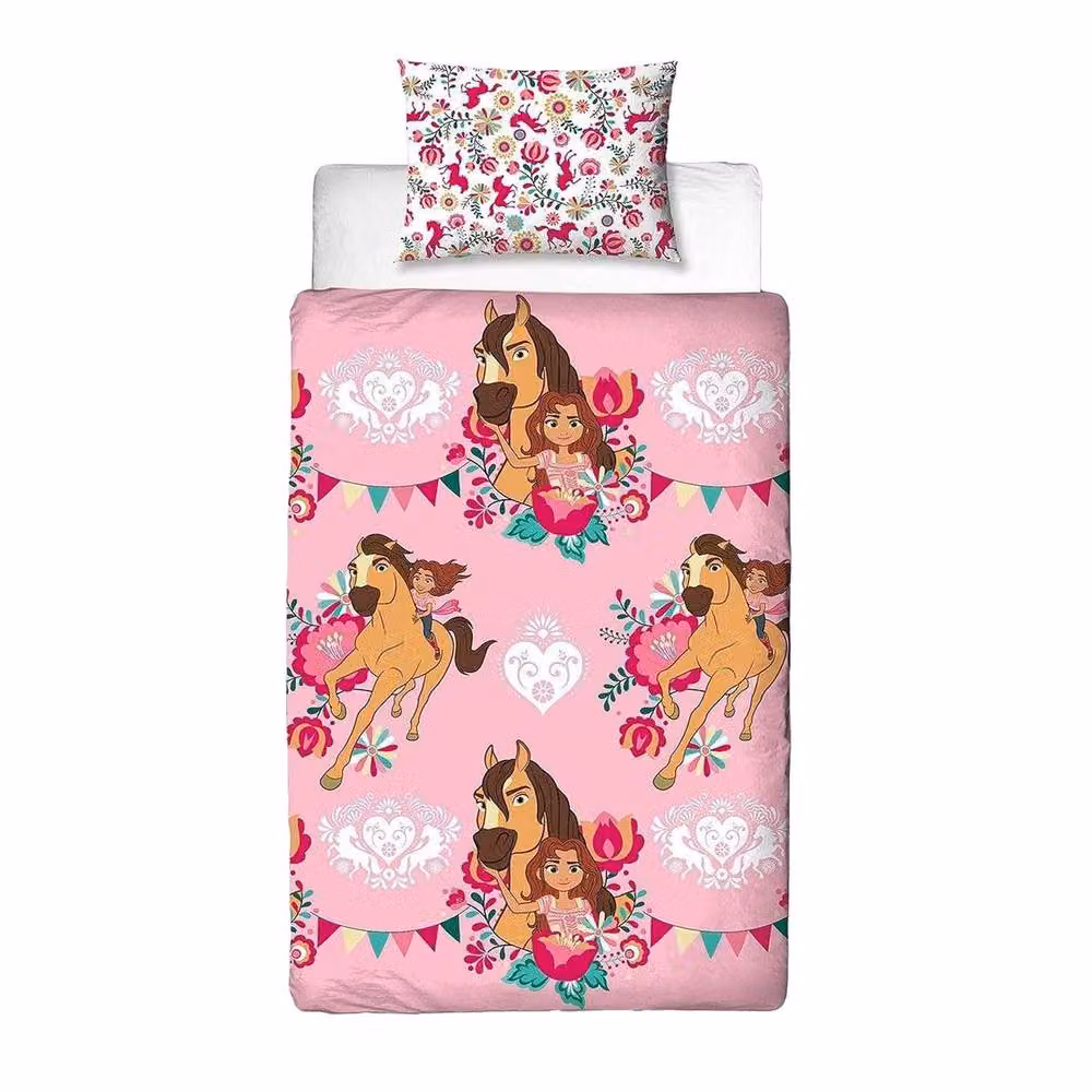 Spirit Reversible Graphic Duvet Set and Pillowcase in Pink, W/D/H: 90 x 190 cm – 2