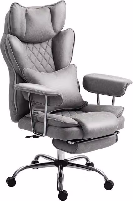 Rolipo Grey Reclining Leathaire Executive Office Chair with Lumbar Support and Armrests – 1