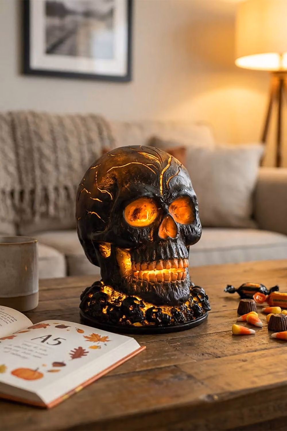 Living and Home Battery-Operated Black Halloween Lava Skull Flame Tabletop Light – 2
