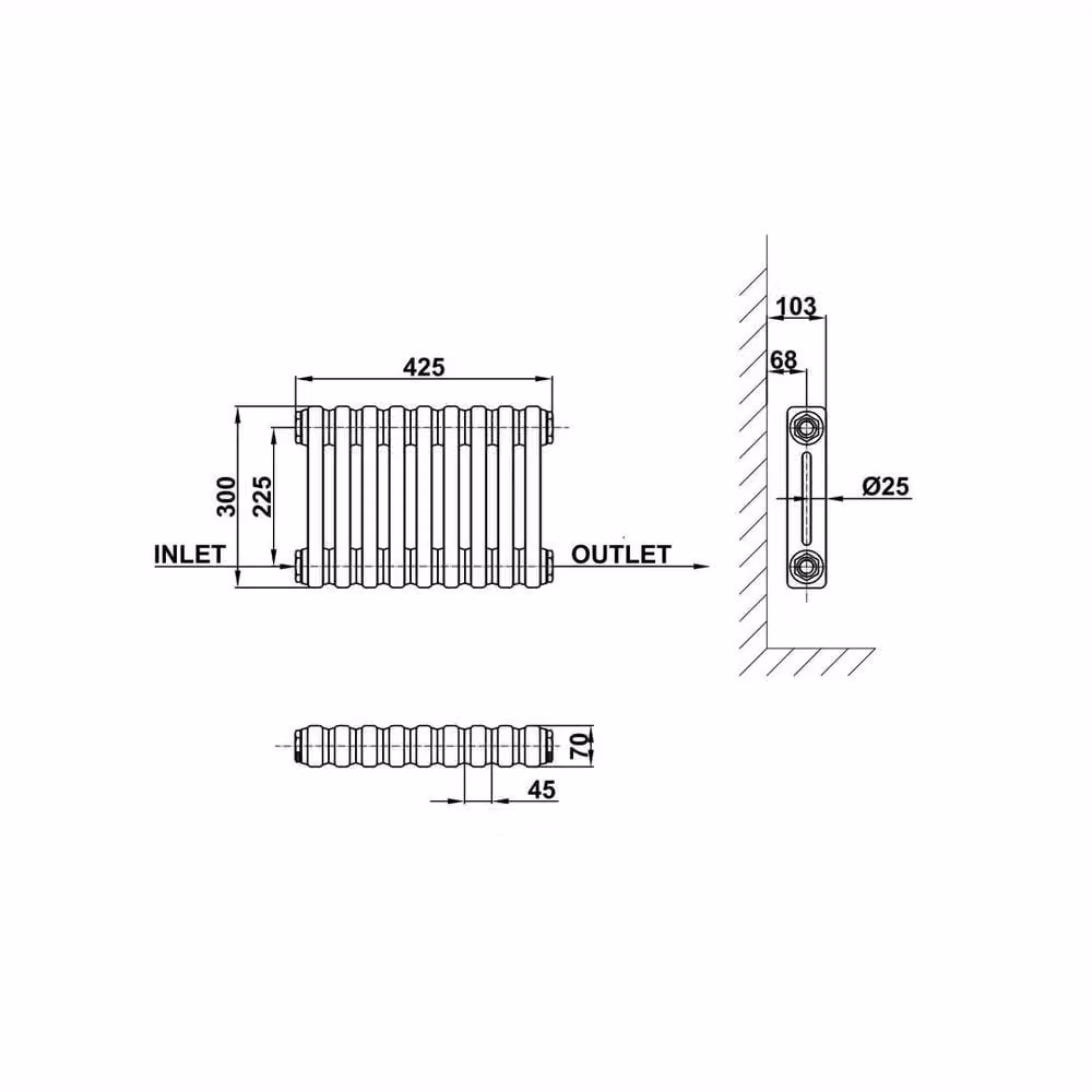 Hinsinc Anthracite Grey 2 Column Horizontal Steel Radiator, W: 42.5 cm, H: 30.0 cm, D: 30.0 cm – 1
