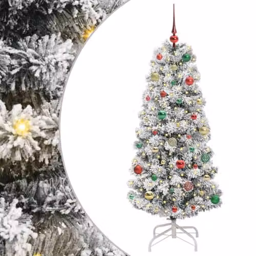 vidaXL Artificial Hinged Christmas Tree in Green and White, 150 cm