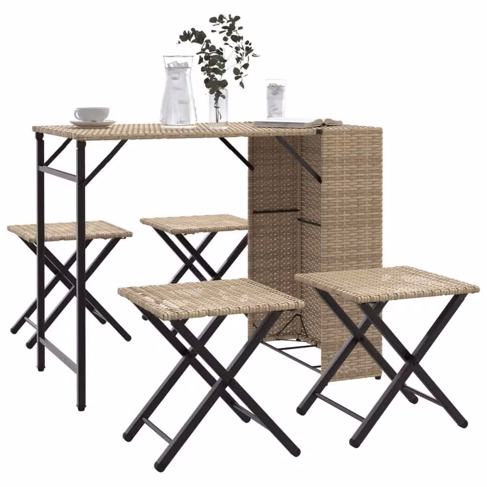 Berkfield Home Beautiful 5 Piece Foldable Garden Dining Set in Beige Poly Rattan – 2