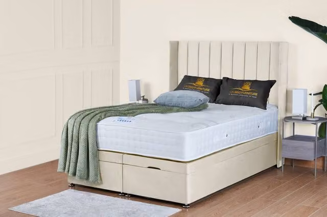 UK Bed Furniture Victoria End Lift Divan Ottoman Bed with 54 Inch Headboard, Beige, W/D/H: 180 x 200 cm – 1