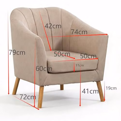 WestWood Modern Fabric Tub Chair with Armrests and Solid Wood Frame in Beige or Grey – 2