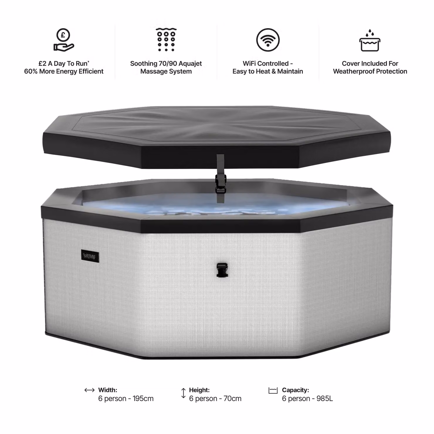 Wave Spas Wave Como 6-Person Inflatable Foam Hot Tub with Integrated Heater and 90 Jets in Light Grey – 3