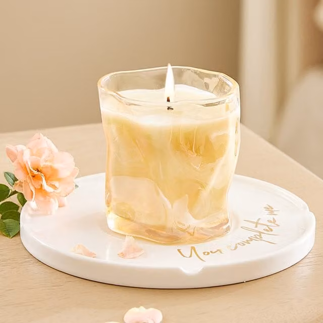 Livingandhome Fresh Lime and Citrus Scented Soy Wax Votive Candle in Orange and White Glass