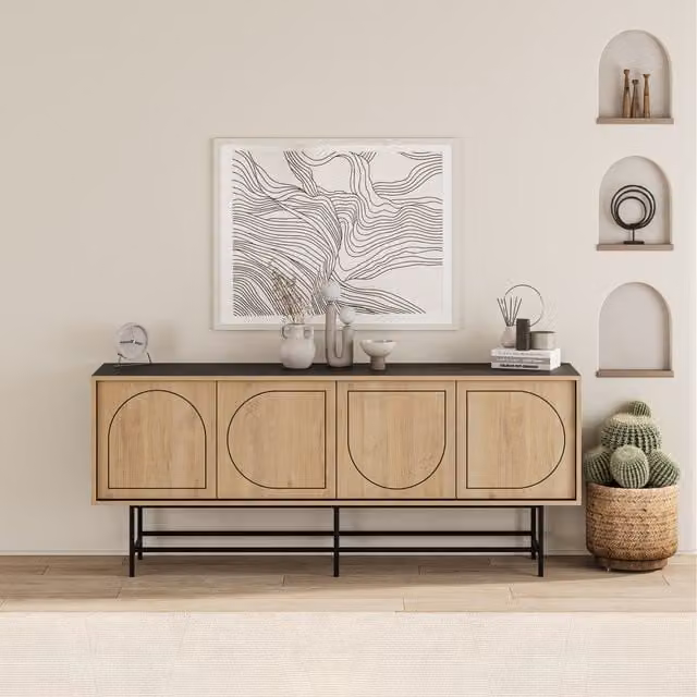 Decortie Joji Modern Geometric Sideboard Cabinet Storage Console in Black and Oak – 1