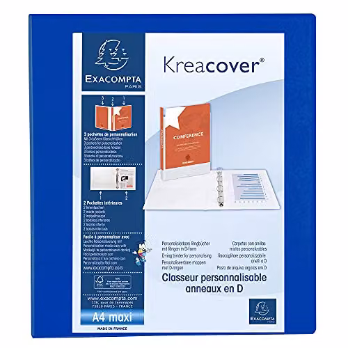 Exacompta Blue Opaque Rigid Ring Binder with 4 Rings and 3 Pockets, A4 Size – 1