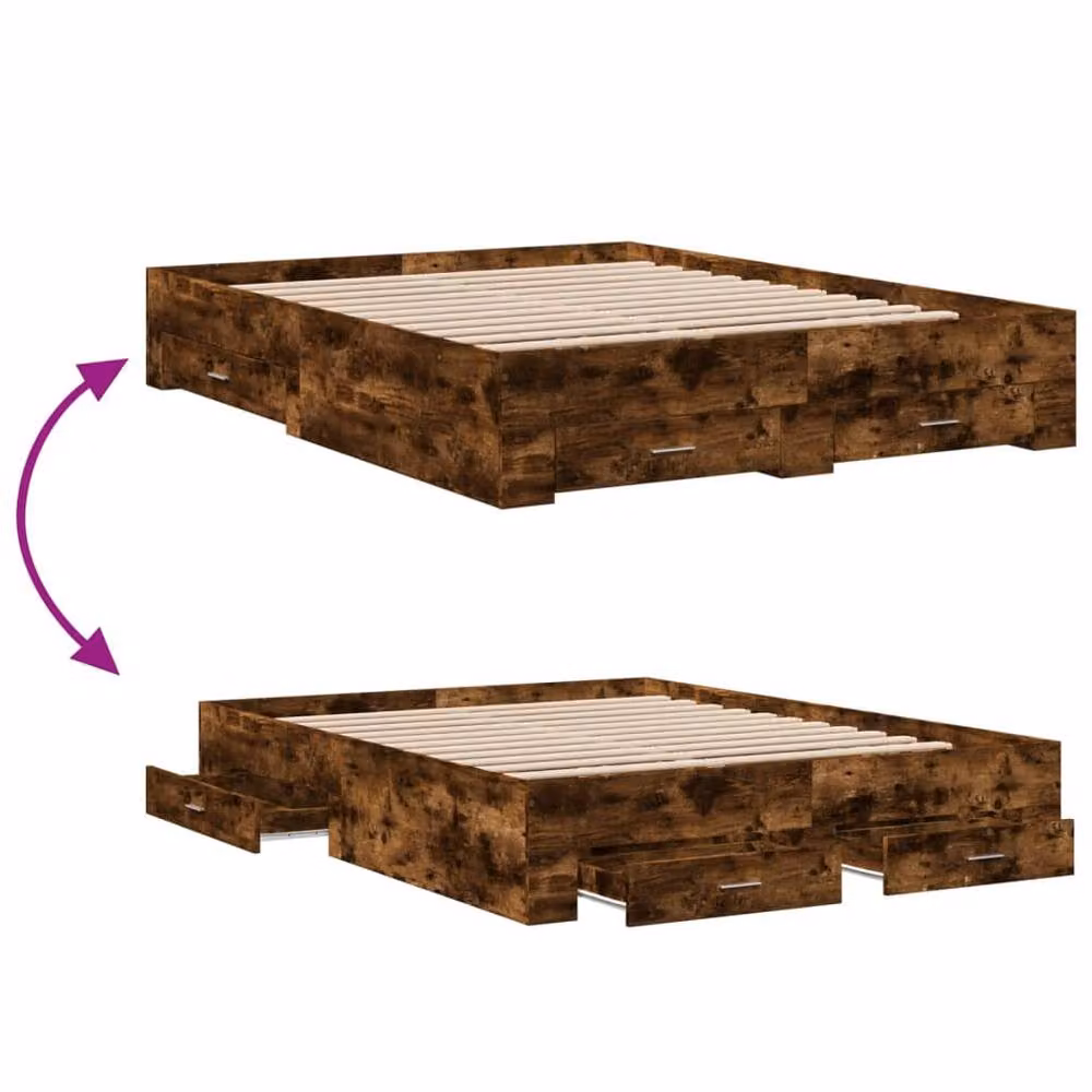 Berkfield Home King Size Bed Frame with Drawers in Smoked Oak Brown, W: 150 cm, L: 200 cm – 4
