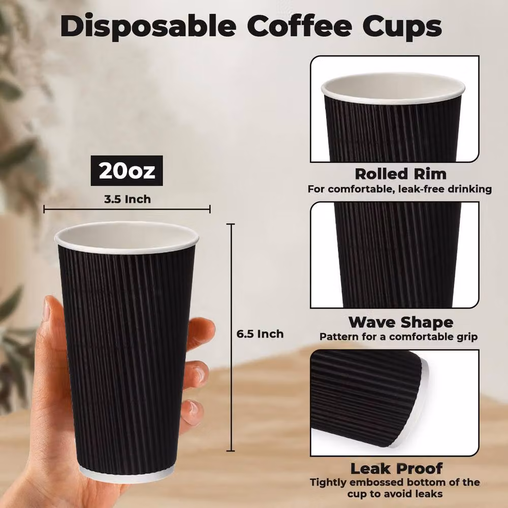 ECONX Black Triple Layer Paper Takeaway Coffee Cups with Lids, 25 Pieces – 2
