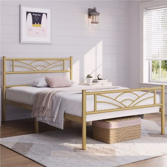 Yaheetech Metal Bed Frame in Gold with Cloud Design, W/D/H: 90 x 190 cm