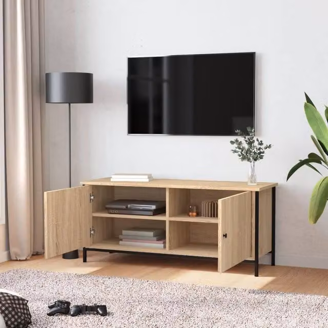 Berkfield Home TV Cabinet with Doors in Sonoma Oak, Light Brown, W/D/H: 102 x 35 x 45 cm