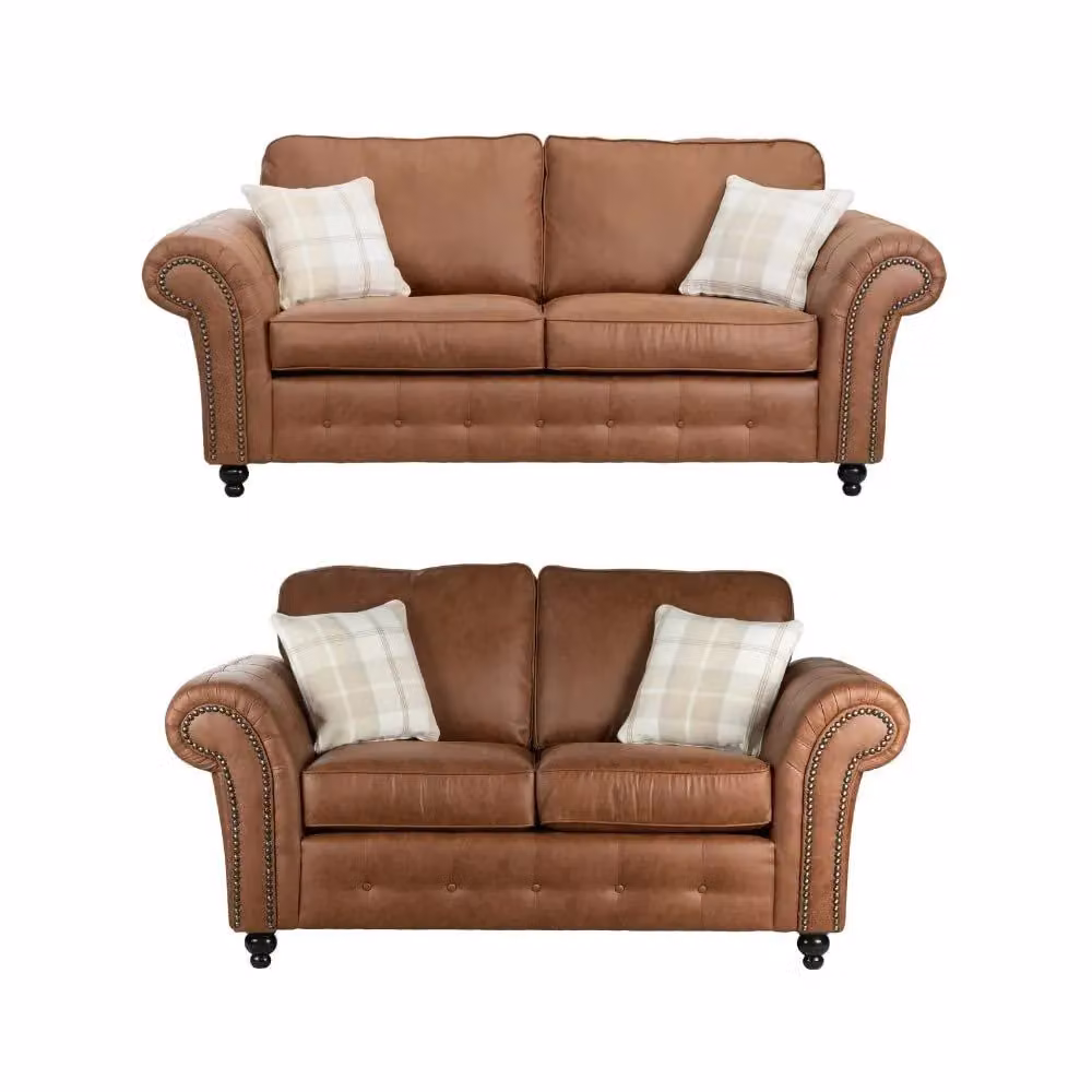 LUXURY LIFE Oakley Suede Fabric Sofa Set in Brown – 2