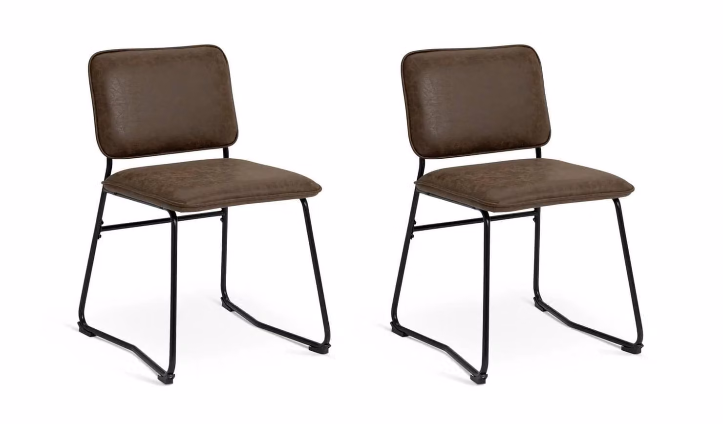 Pair of Modern Brown Faux Leather Dining Chairs with Metal Cantilever Base