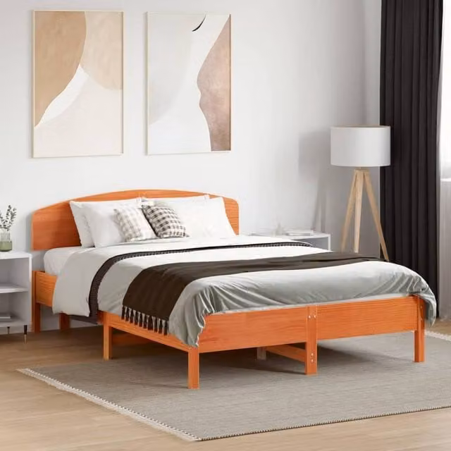 Berkfield Home Solid Wood Pine Headboard in Wax Brown, Width: 135 cm
