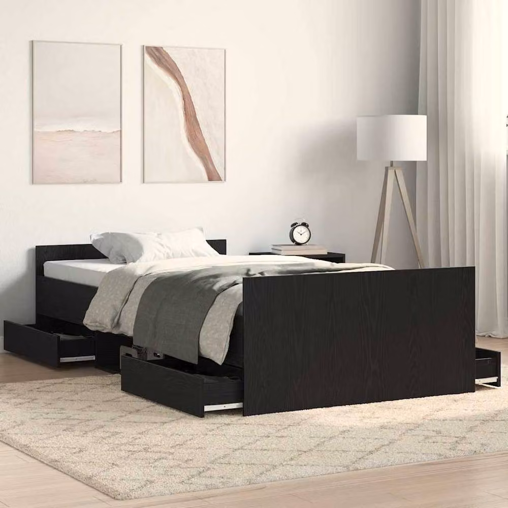 Berkfield Home Modern Black Oak Bed Frame with Drawers, W/D/H: 90 x 190 cm – 2
