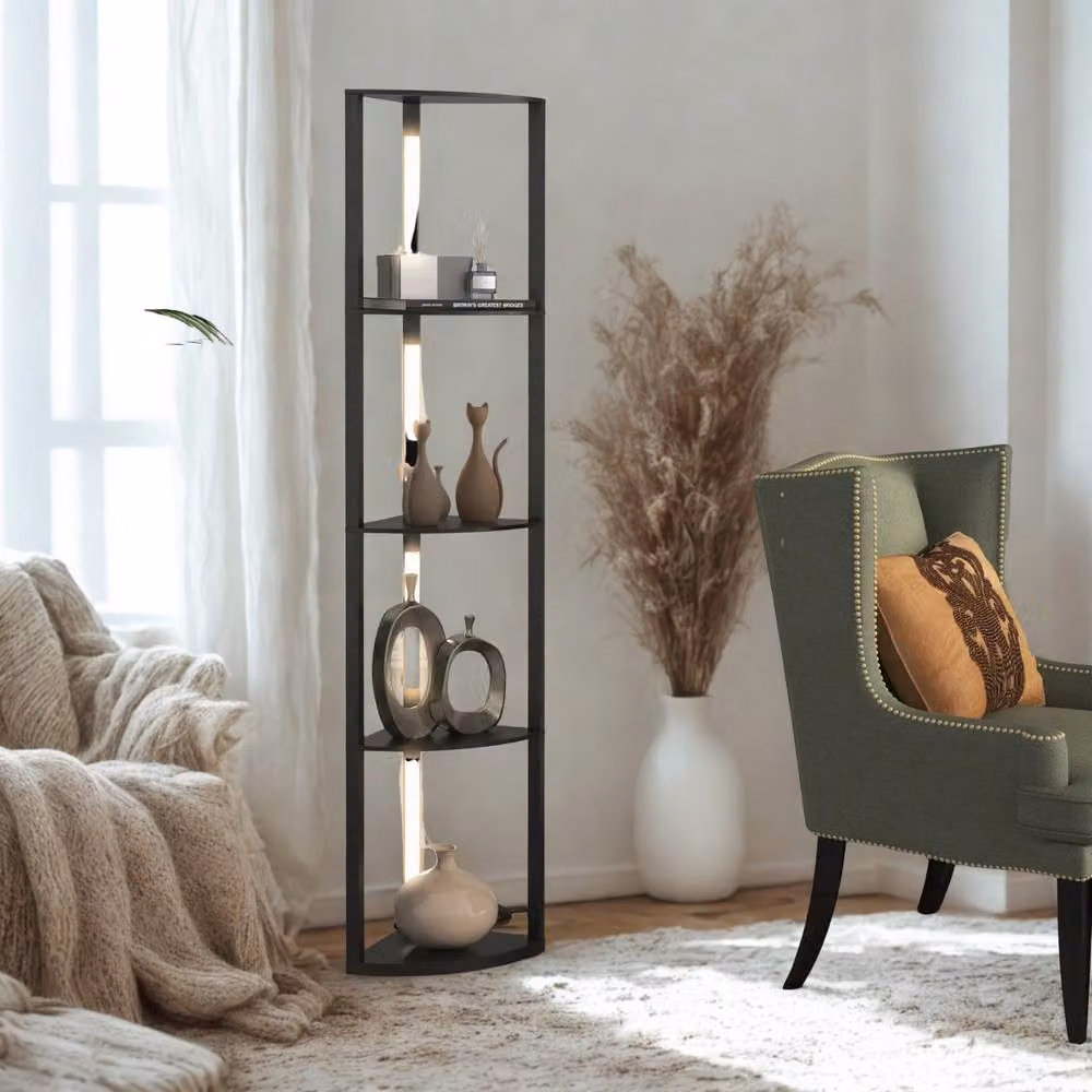 Pirlo Plush Modern Dimmable LED Floor Lamp with 5 Shelves, Black – 3