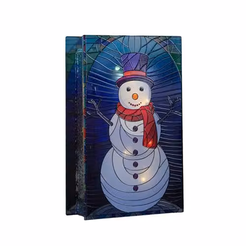 Samuel ALEXANDER Multicolour Stained Glass Snowman Decoration with LED Lights, Height: 21 cm – 3