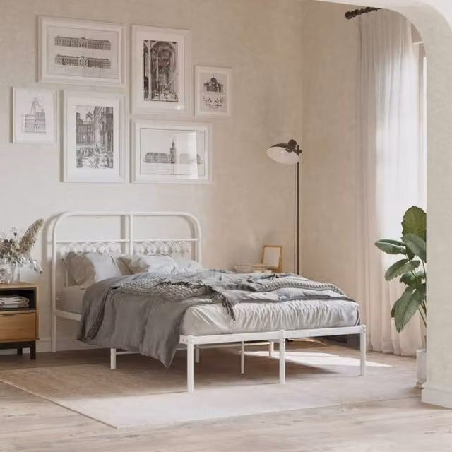 Berkfield Home Metal Bed Frame with Headboard in White, W/D/H: 120 x 190 cm – 1