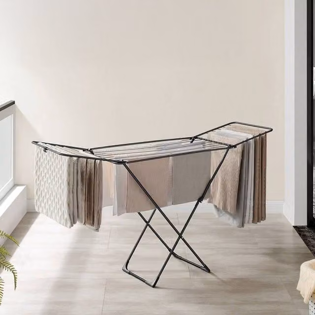 SONGMICS Foldable Metal Clothes Drying Rack - Black