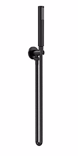 nuie Arvan A4263 Modern Bathroom Round Outlet Elbow with Wall Mount Parking Bracket, Flex Hose and Single Function Handset, Matt Black, Length: 123 cm