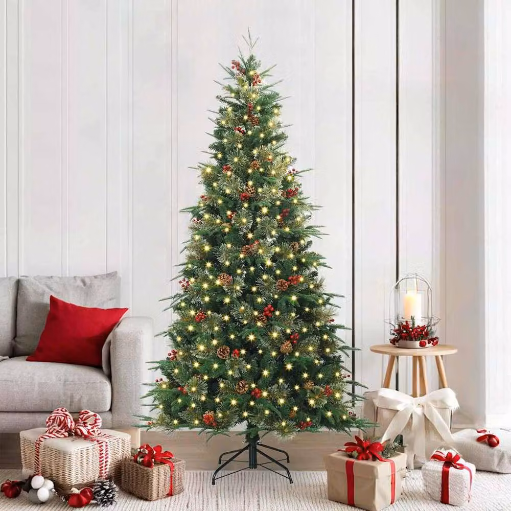 Berkfield Home Elegant Green Artificial Hinged Christmas Tree, Height: 210 cm – 2