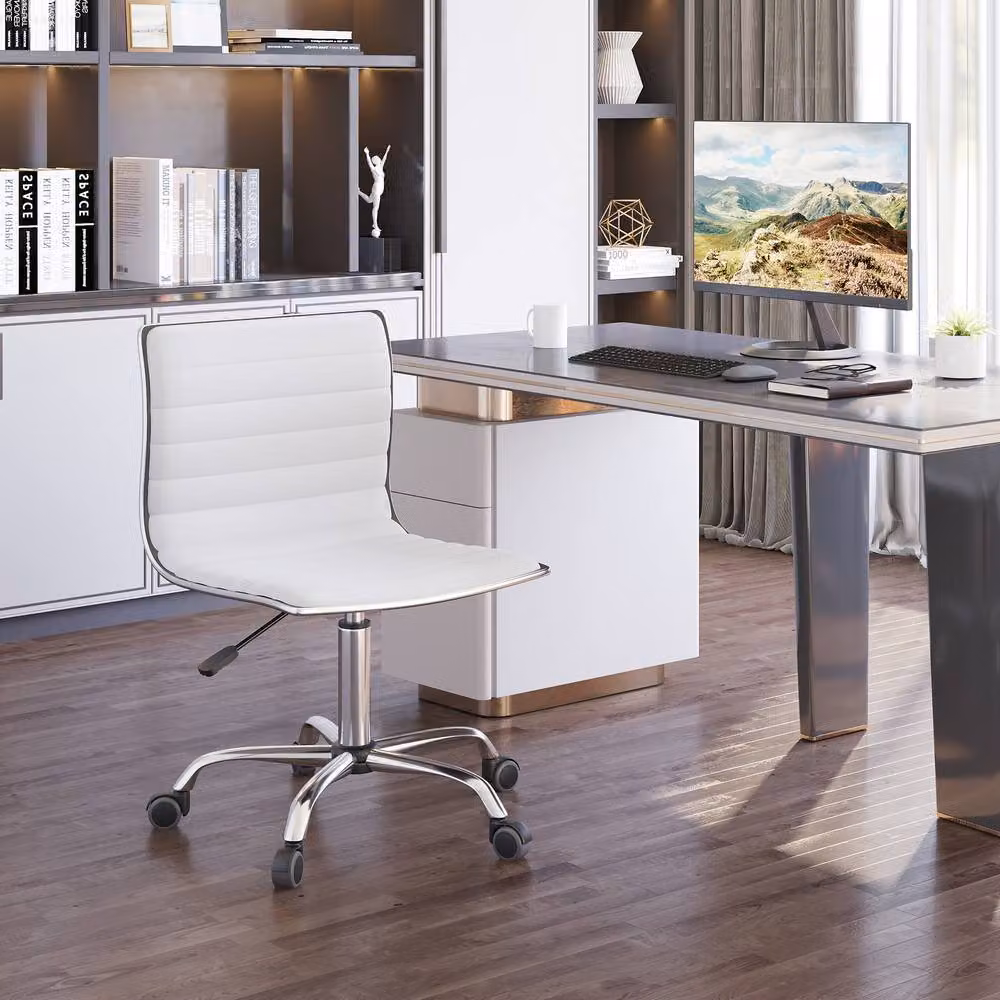 ERGOVEXA White Faux Leather Armless Office Task Chair – 4