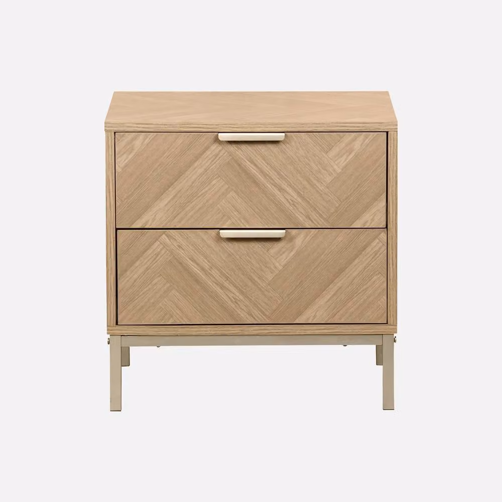 sweeek Wood-effect Bedside Table with Herringbone Pattern in Light Brown, W/D/H: 45 x 45 x 45 cm – 2