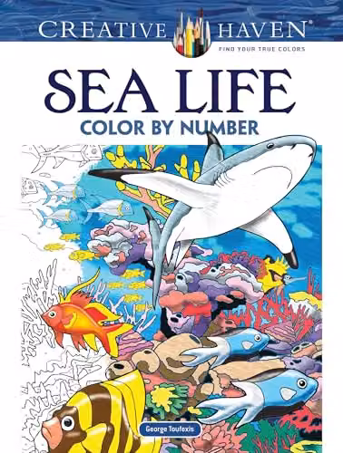 Creative Haven Sea Life Colour by Number Colouring Book by George Toufexis, Multicolour, Paper