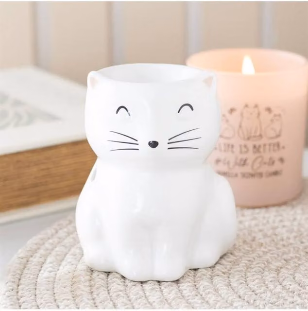 KDMD White Ceramic Cat Tealight Oil Burner