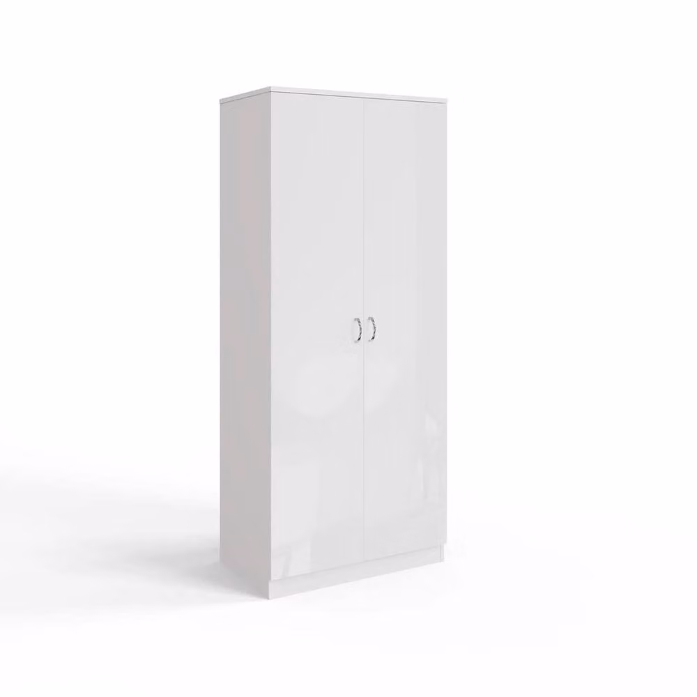 SPETLEK White Gloss Double 2 Door Wardrobe with Hinged Doors