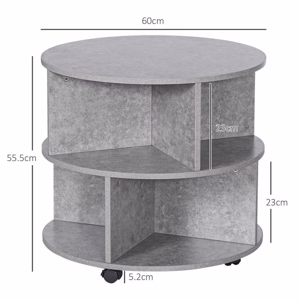 HOMCOM Round 3-Tier Serving Trolley with Storage Shelves and Castors in Grey – 2