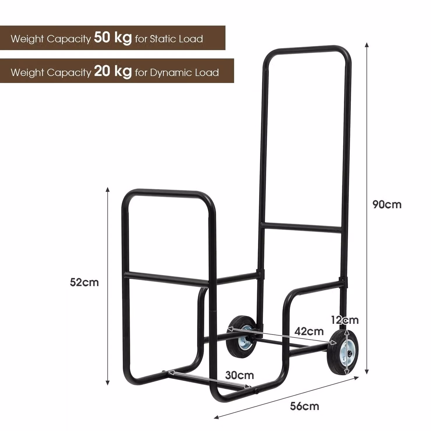 Costway Firewood Cart Rolling Log Carrier with Durable Rubber Wheels in Black – 2