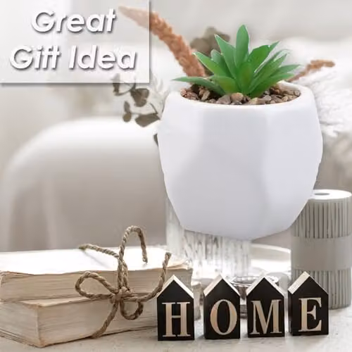 VFM e-Store Small Artificial Succulent Potted Plant in White Plastic, Height: 12.1 cm – 3