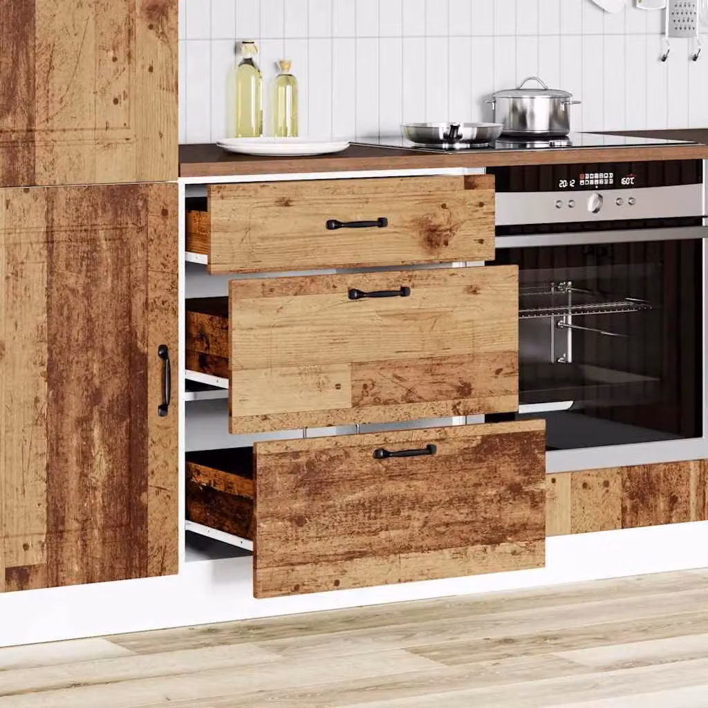 Berkfield Home Kalmar Kitchen Base Cabinet in Brown Old Wood Rustic Engineered Wood – 2