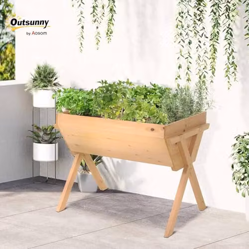 Outsunny Wooden Raised Garden Bed with Liner, Brown, W/D/H: 178 x 70 x 80 cm – 2