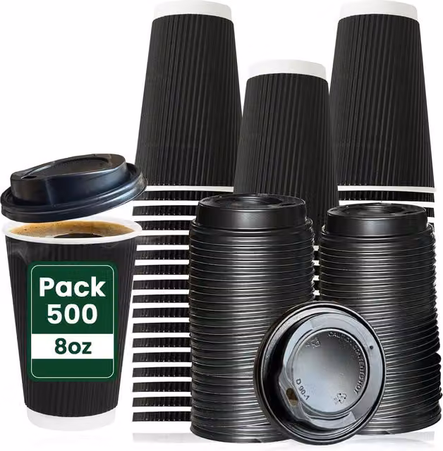 ECONX Disposable Kraft Paper Coffee Mug with Lid, Black or White, 236.59 ml