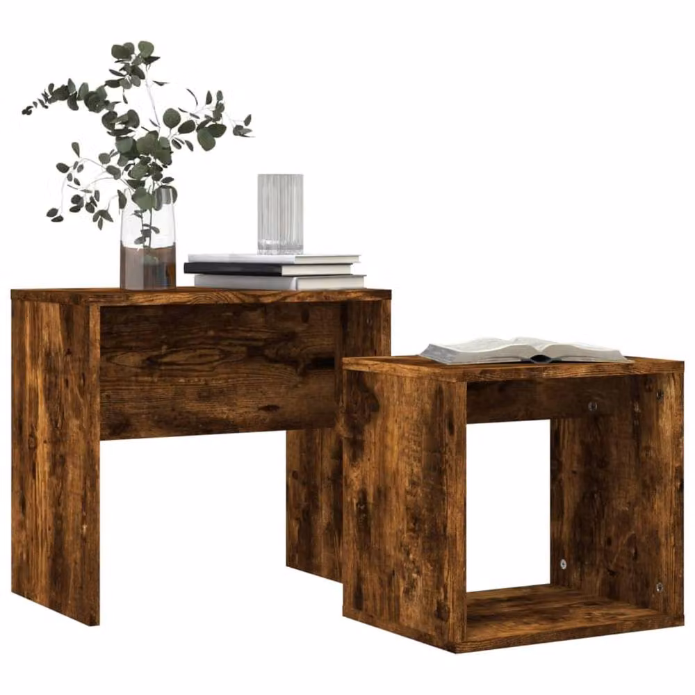 Berkfield Home Nesting Coffee Tables, 2 Piece Set in Smoked Oak Brown Engineered Wood – 3